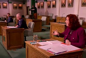The participants in the provincial leaders' debate (from left) Andrew Furey, Ches Crosbie and Alison Coffin made their points from inside the chamber of the Newfoundland and Labrador House of Assembly. — CPAC/YouTube screengrab