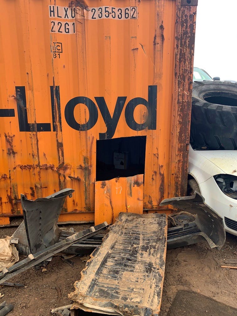 A large metal shipping container at Newco Metal & Auto Recycling Ltd in Marystown was cut open and a number of items were stolen. — RCMP handout