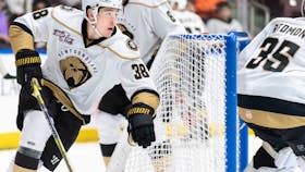 Defenceman Miles Gendron (38), who had six points in seven games with the Newfoundland Growlers before the 2020-21 ECHL season was called off,  will be back with the Growlers for the start of next season. — Newfoundland Growlers/file photo
