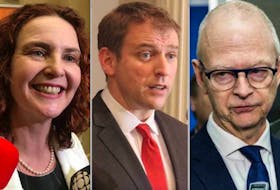 The NDP's Allison Coffin (left) and PC's Ches Crosbie (right) are campaigning in St. John's today, while Liberal leader Andrew Furey began Saturday on the Burin Peninsula. — File photos