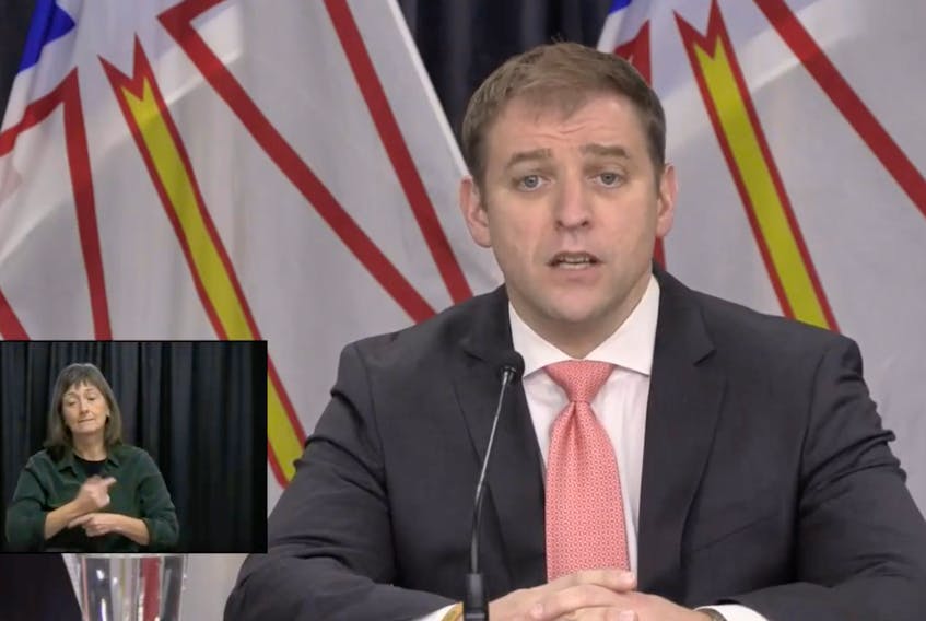 Newfoundland and Labrador Premier Andrew Furey during Monday's COVID-19 briefing. Screen grab image