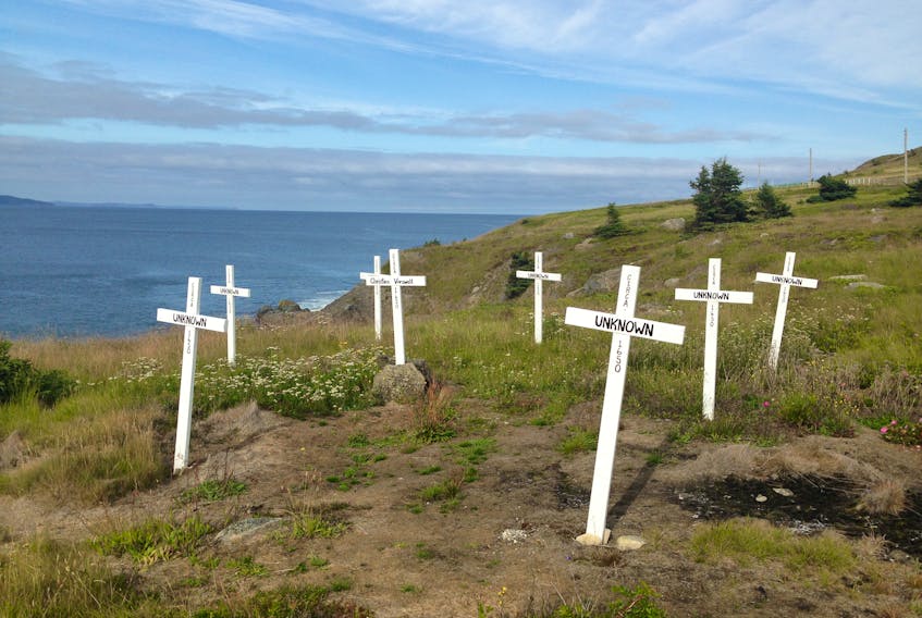 These eight wooden crosses mark a small cemetery located near the Western Bay Lighthouse Trail and Tacker’s Cove in the community of Western Bay, about 27 kilometres from Carbonear. Some of the graves date back to the 1600s.