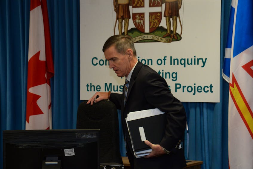 Muskrat Falls Inquiry Commissioner Richard LeBlanc takes his seat prior to start of the first day of the inquiry's third and final phase.