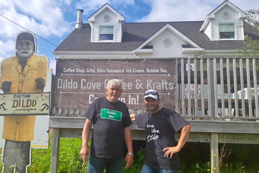 Dildo residents John Reid (left) and his nephew, Dean Reid, say residents are thrilled their town was featured on Jimmy Kimmel's late-night talk show this past week.