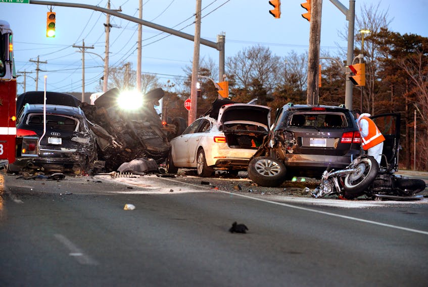 Two people are dead following a multi-vehicle crash on Topsail Road in St. John's Monday night. Keith Gosse/The Telegram