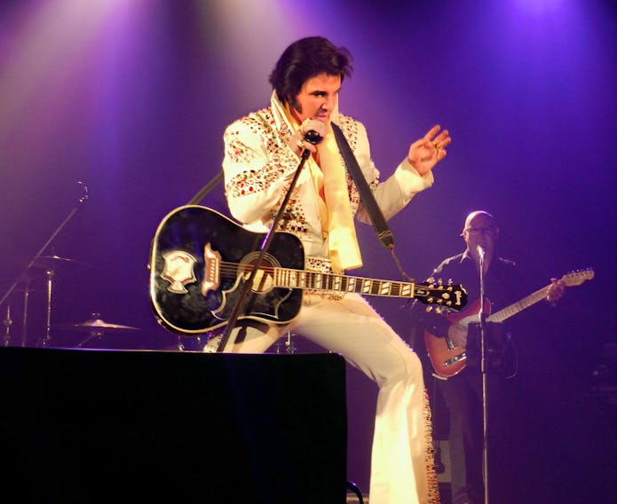 Tribute artist Thane Dunn performing as Elvis Presley.