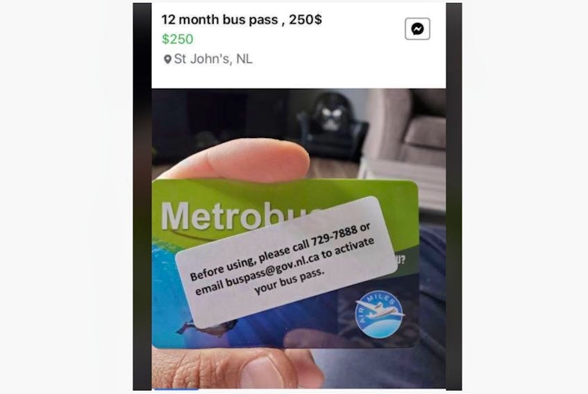 A metro area income-support bus pass listed for sale on an online classifed site.