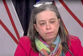 Dr. Janie Fitzgerald, the province's Chief Officer of Medical Health, listens to a question during Wednesday's briefing. — YouTubeScreengrab