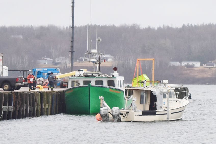 A survey boat can be seen near Pier C in Pictou this week. Earlier this year it was forced by fishermen to return on Tuesday, Oct. 23.