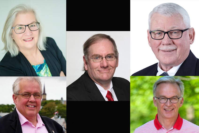 Clockwise, from top left: Darcie Lanthier, Green Party, Fred MacLeod, Christian Heritage Party, Robert Campbell, Conservative Party, Sean Casey, Liberal Party, and Joe Byrne, New Democratic Party.