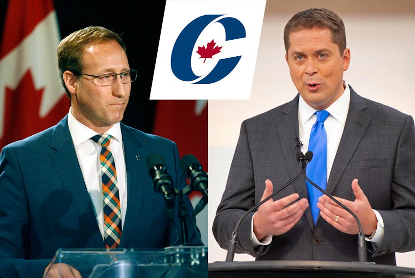 According to a poll conducted by Abacus Data, 60 per cent of Canadians said they would prefer Peter MacKay, left, as the Conservative leader over Andrew Scheer. - File/Reuters/Herald composite
