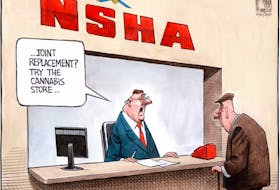 Bruce MacKinnon's editorial cartoon for March 7, 2020. hip and joint, wait times, nsha, nova scotia health authority, nova scotia.