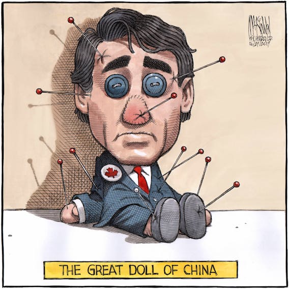 Bruce MacKinnon portrayed Justin Trudeau as China's voodoo doll in a cartoon last week. Columnist Sylvain Charlebois agrees Beijing can stick it to Canada on food safety anytime it pleases.