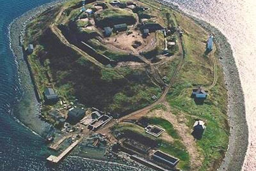 An aerial view of Georges Island, a national historic site.
