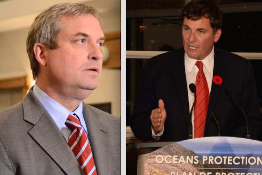 Newfoundland and Labrador Fisheries Minister Gerry Byrne (left) and federal Fisheries and Oceans Minister Dominic LeBlanc are scheduled to meet in New Brunswick on Thursday morning.
