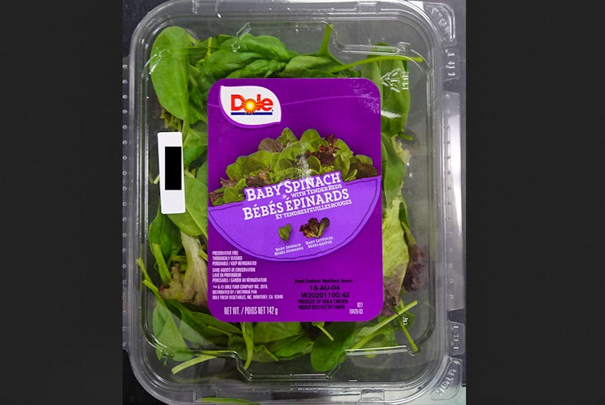 A recall has been issued for Dole brand Baby Spinach with Tender Reds in Newfoundland and Labrador due to possible Listeria monocytogenes contamination.