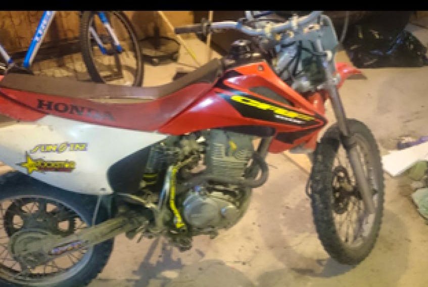 This 2004 Honda CRF 150 was stolen from a residence in Spaniard’s Bay between June 26 and July 1.