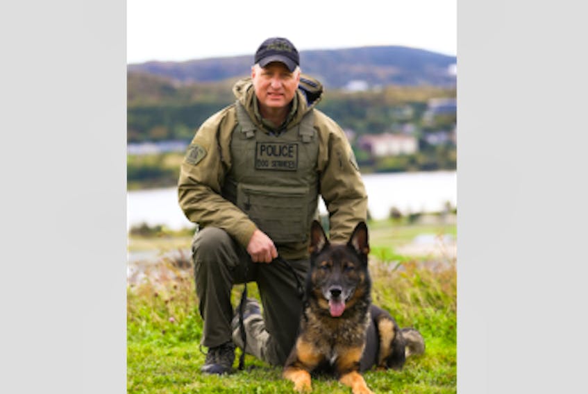 RCMP Sgt. Bill Frisby with police dog Tank. After a seven-year career, Tank retired in November 2017.