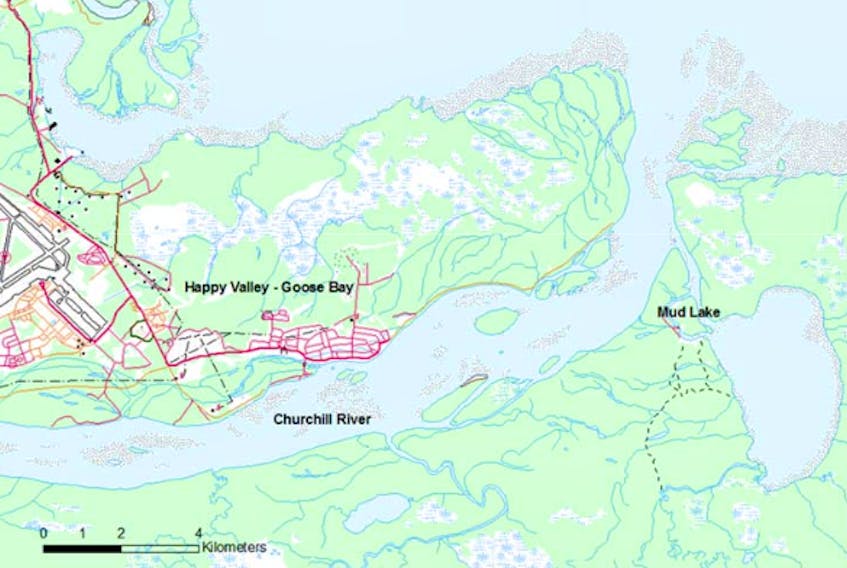 Mud Lake and Happy Valley-Goose Bay are located along the lower Churchill River in Labrador. - Lindenschmidt independent review of Churchill River flooding, May 2017