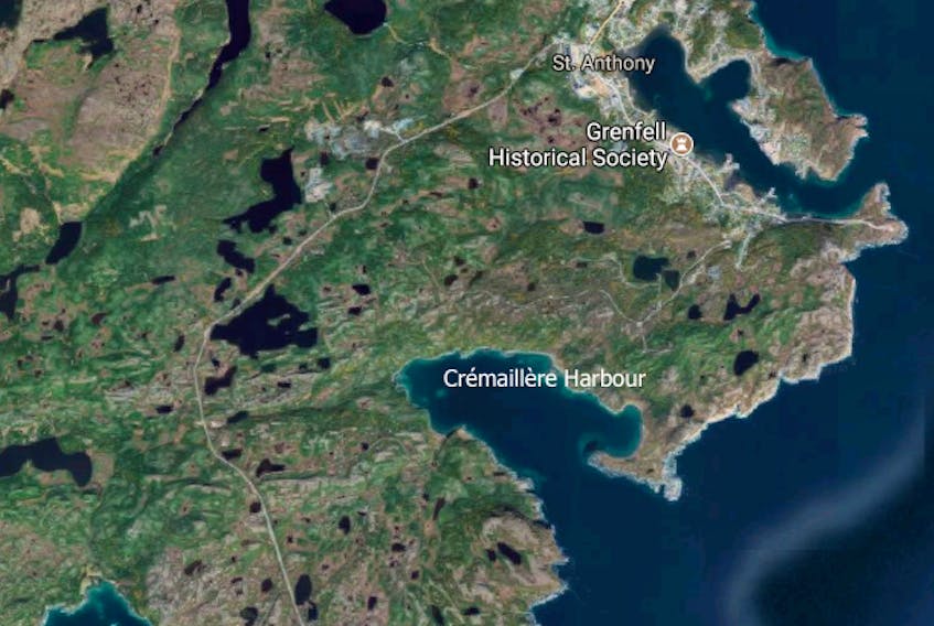 Crémaillère Harbour is located approximately four kilometres south of St. Anthony. - Google Maps
