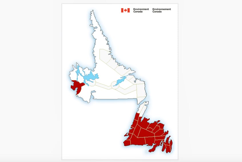 Environment Canada is forecasting an extended period of freezing rain for most of the island of Newfoundland starting this evening, April 17, and continuing into tomorrow.
