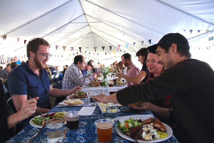 More than 100 diners came out to the Fall Fair tent to enjoy the local delights offered up at the first annual harvest supper, a fundraising event hosted by the Sackville Farmers’ Market.