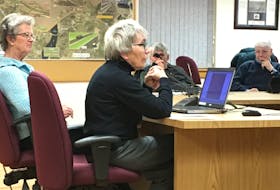 Susan Surette-Draper, the president of Les Amis de Grand-Pré, left, and Sally Ross, the group’s secretary, presented to West Hants council Feb. 12 explaining the importance of the Sainte-Famille Cemetery in Falmouth.