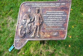 The memorial plaque dedicated to Const. Sam Jeffers on the grounds of the Conception Bay Regional Community Centre, Carbonear.