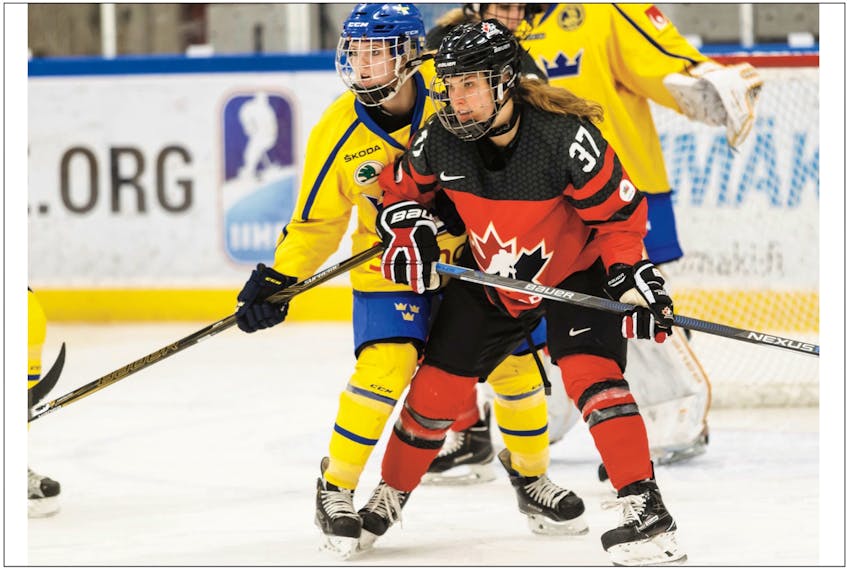 Sarah Davis (37) has worn more than a few jerseys in her stellar hockey career, including that of the Canadian national women’s team. She’ll put on another this Saturday at the C.B.S. Arena, where she will be made an honorary member of the St. John’s junior league’s CBR Renegades.