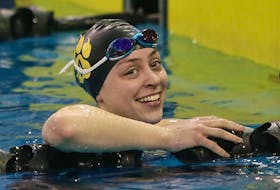 Dalhousie Tigers’ Isabel Sarty smiles after winning the 200-metre freestyle event at the AUS swimming championships at Dalplex on Feb. 7. Sarty leads a strong contingent from the AUS at the U Sports national championships in Victoria, B.C., beginning Thursday.