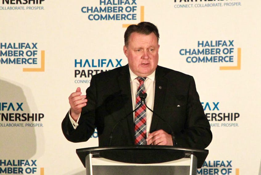 Mayor Mike Savage delivers his state-of-the-municipality speech at the Halifax Chamber of Commerce luncheon Friday.