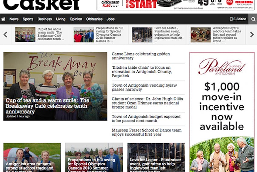 A screen shot of our new look Casket website – www.thecasket.ca