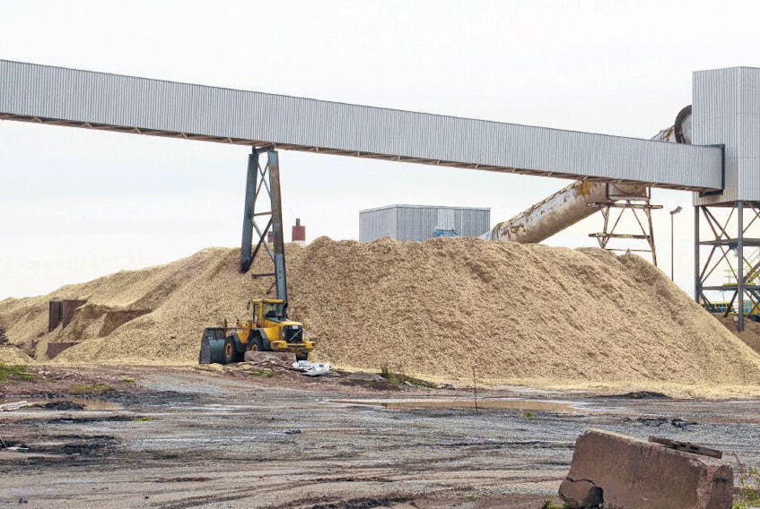 Wood chips are piled up in preparation for burning at Nova Scotia Power’s biomass-burning power generating station at Point Tupper.
AARON BESWICK • FILE