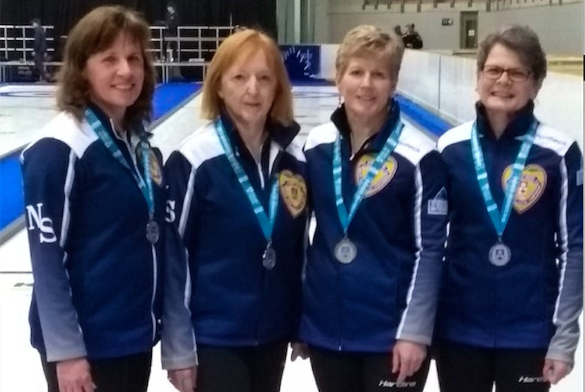 Mary Mattatall, Marg Cutcliffe and Coldbrook residents Jill Alcoe-Holland and Andrea Saulnier recently won silver medals representing Nova Scotia at the national senior women’s curling championship in Ontario.