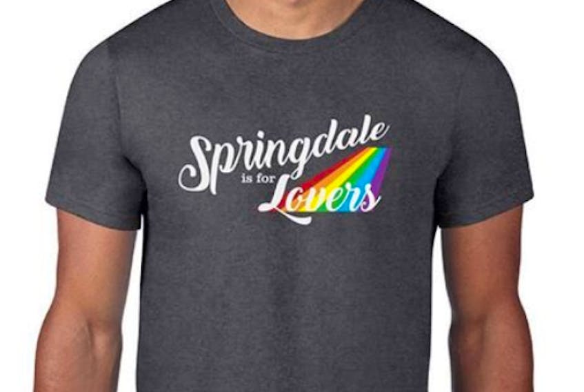 Hard Case Tees in St. John's has released a pro-LGBT T-shirt that makes comment on the Springdale rainbow crosswalk controversy.