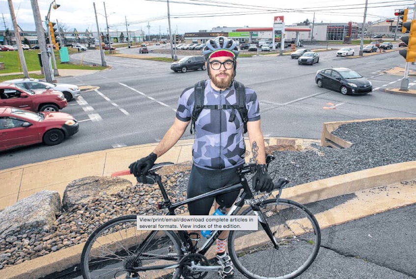 Cyclist Kyle MacKay was struck by a vehicle at this intersection in Bayers Lake Business Park in Halifax last November.
ERIC WYNNE • THE CHRONICLE HERALD