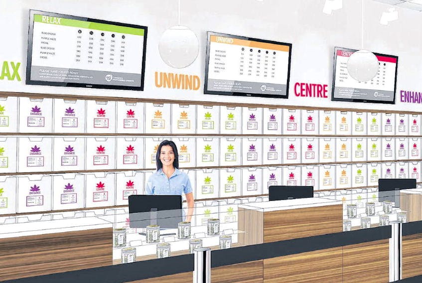 The interior of the NSLC cannabis outlet is shown in this artist’s concept design.