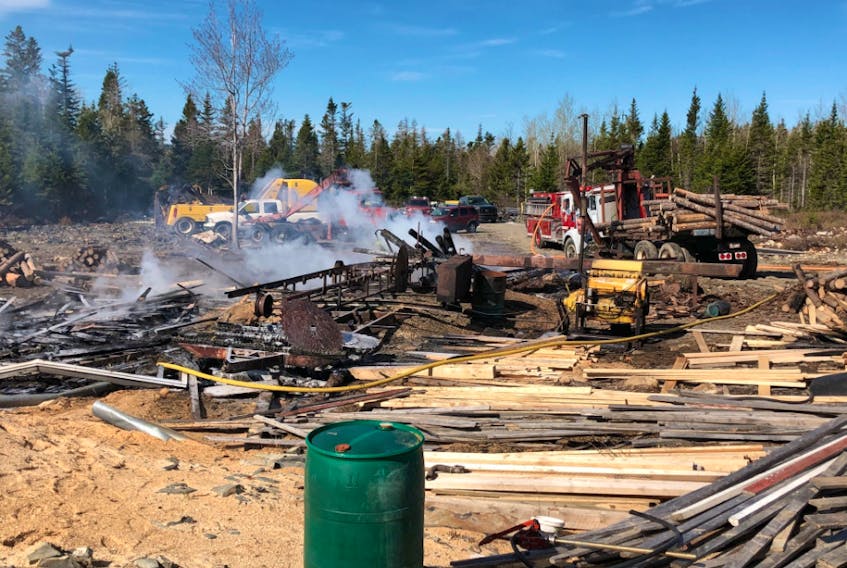 A saw mill burnt down in a fire the morning of May 31, about 15 kilometres west of Grand Falls-Windsor. - Courtesy of Vince MacKenzie
