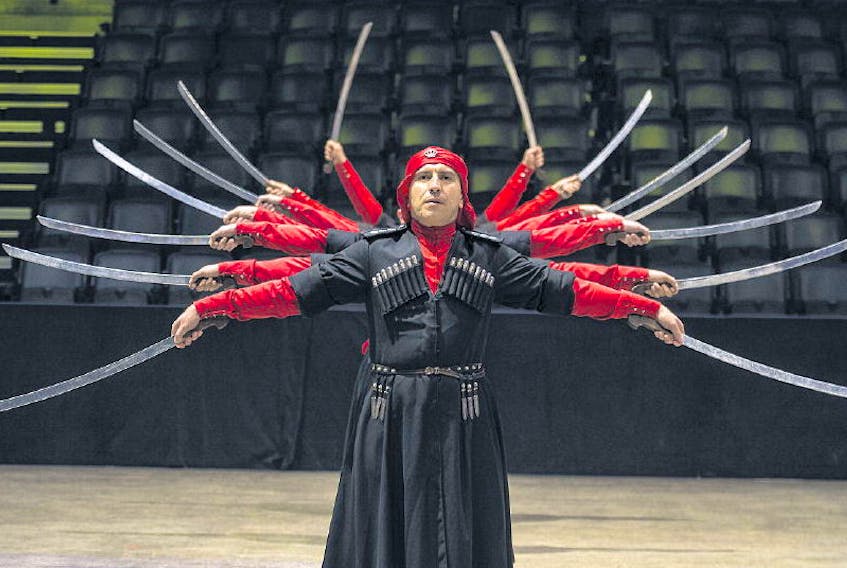 The Circassian Guards perform at a media preview for the Royal Nova Scotia International Tattoo on Monday afternoon. The Circassian Guards have served the Kingdom of Jordan since the monarchy’s founding in 1921 with their role nowadays being primarily ceremonial.
RYAN TAPLIN • THE CHRONICLE HERALD