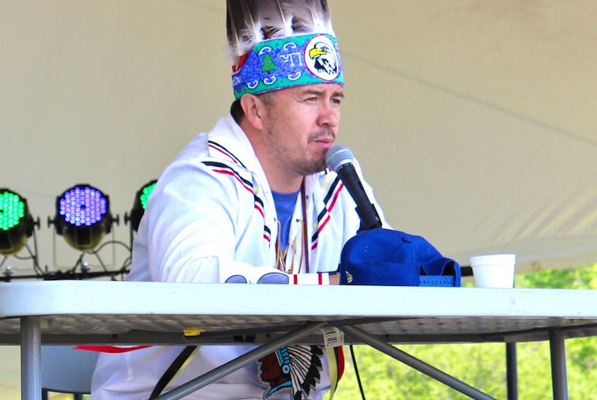 Chief Leroy Denny of Eskasoni was the special announcer at the Saturday afternoon Grand Entry.