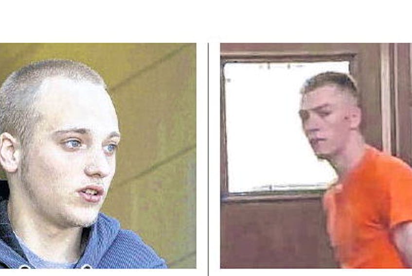 Left: Matthew Leslie Grimm is shown at the Dartmouth courthouse in 2010, when he was charged with dangerous driving causing death after a friend died in a car crash.
Right: This video screen capture shows Austin Mitton as he is led into Halifax provincial court Wednesday to face a number charges including armed robbery.