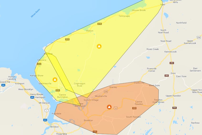 Nova Scotia Power's outage map highlights a large portion of West Hants impacted by a power outage on August 7.