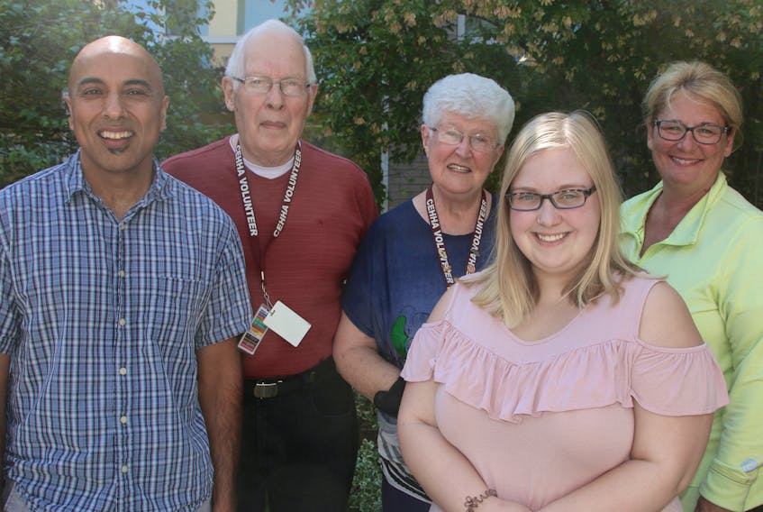 Hailey Lemmon recently organized an event and raised funds for We Care About Cancer. Taking part in the presentation were, from left, Raj Makkar, manager of ambulatory care services at the Truro hospital, involved with We Care About Cancer; Gordon and Joan Weatherby, Hailey’s grandparents; Hailey Lemmon; and Darlene Holmes, cancer patient navigator.