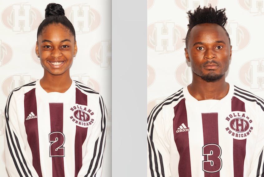 Soccer players Jade Stewart, left, and Theo Ngezahayo are the Holland College Hurricanes female and male athletes of the week.