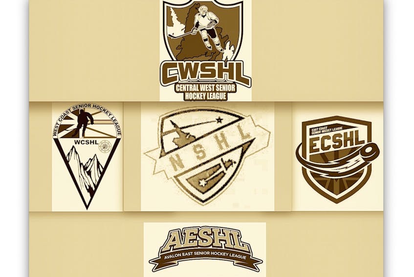 The logos of the current and recent senior hockey leagues in the province. The Central West and East Coast leagues are coming together to form a new Newfoundland Senior Hockey League (NSHL).
