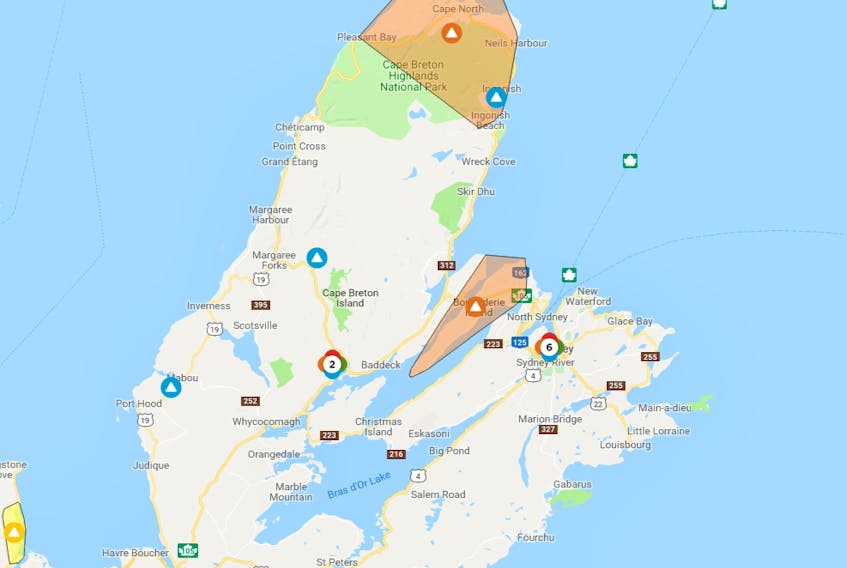 Nova Scotia Power outage map on Tuesday, Oct. 16, 2018.