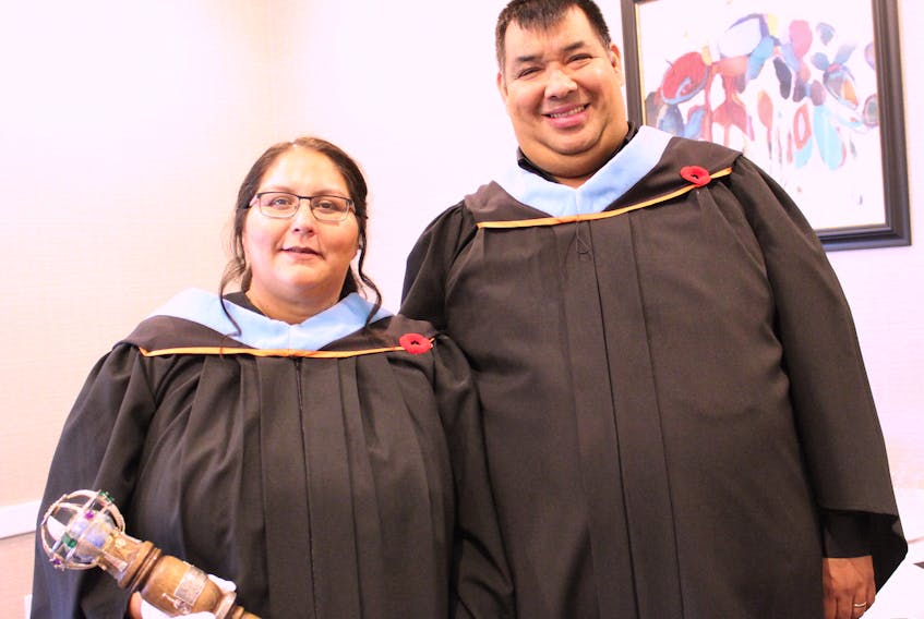 Married couple Mary and Phillip Prosper were among more than 230 students receiving either diplomas, degrees or certificates at Cape Breton University’s fall convocation ceremony held Saturday, Nov. 3, 2018, at the Membertou Trade and Convention Centre.
