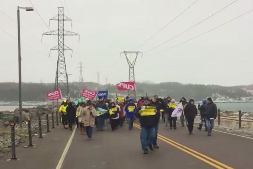 A group calling for better health care services in Cape Breton marched across the Canso Causeway Nov. 16.