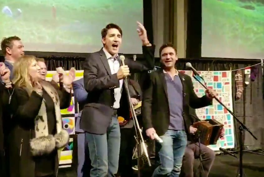 Prime Minister Justin Trudeau, members of the federal Liberal caucus, and Newfoundland actor Allan Hawco, were accompanied by Rum Ragged in performing the traditional song "The Ryans and The Pittmans" at a Newfoundland shed party in Ottawa on Wednesday night.
