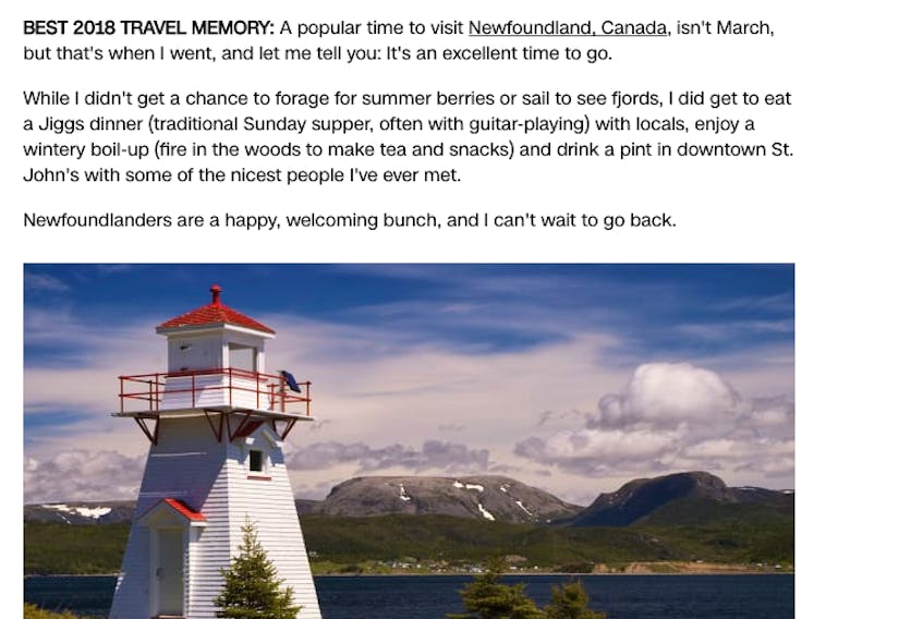 A screenshot of one CNN editor’s commentary about her visit to Newfoundland this year.
